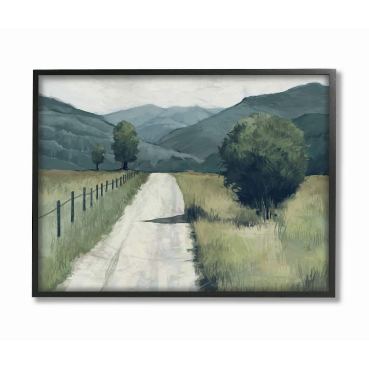 Stupell Industries Green & Blue Farmland Fields Landscape Painting Design Black Framed Wall Art
